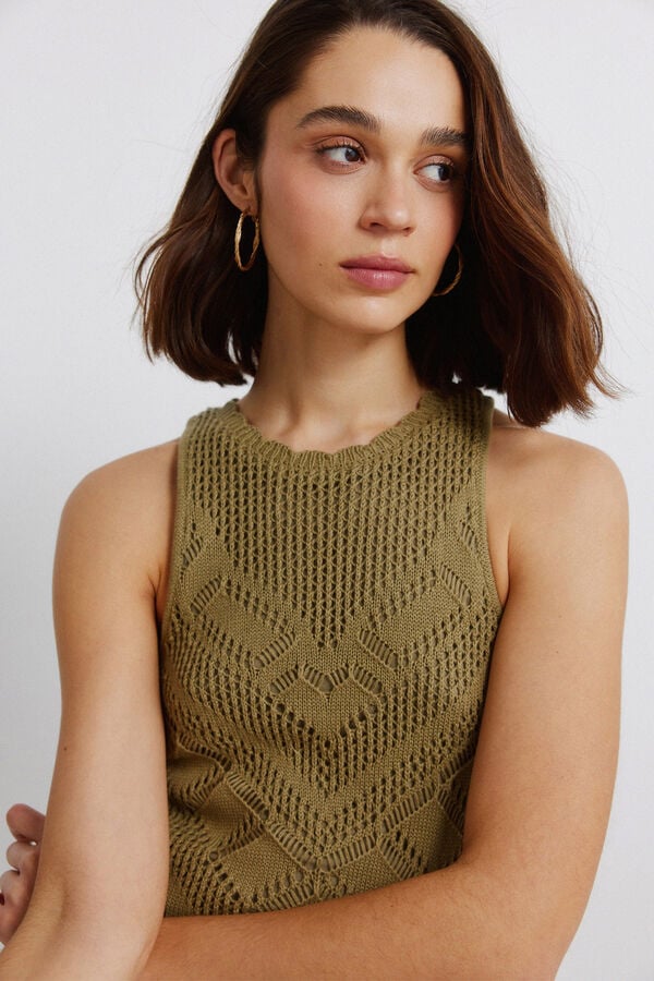 Springfield Pointelle midi dress beige