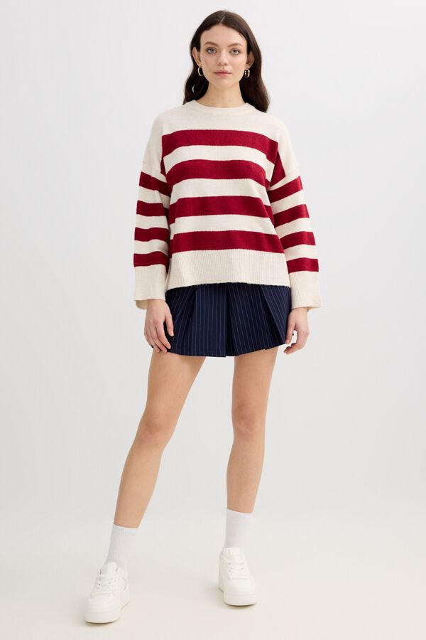 Inside Striped round neck jumper red