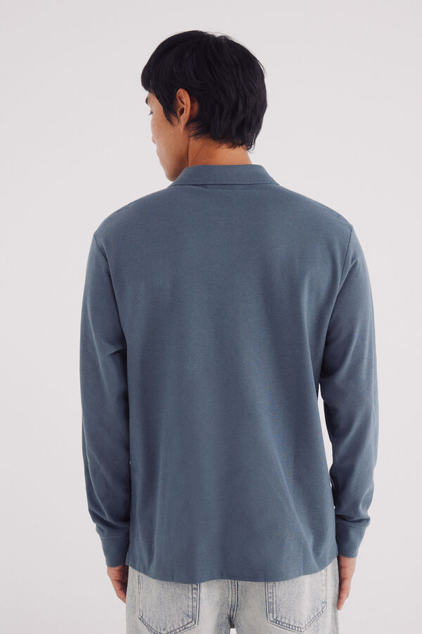 Springfield Basic long sleeve regular fit piqué polo shirt blue