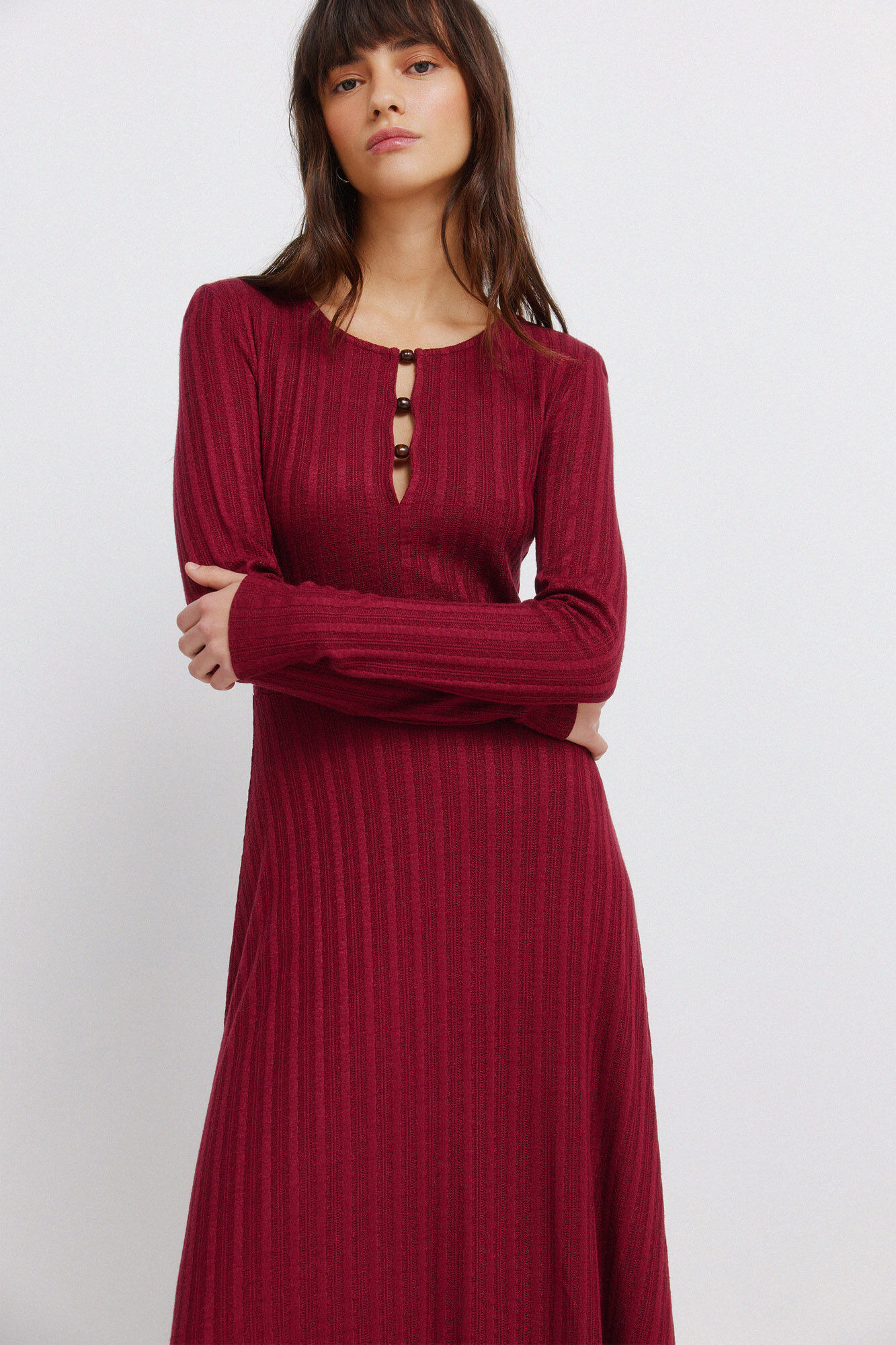 Springfield Red jersey-knit midi dress