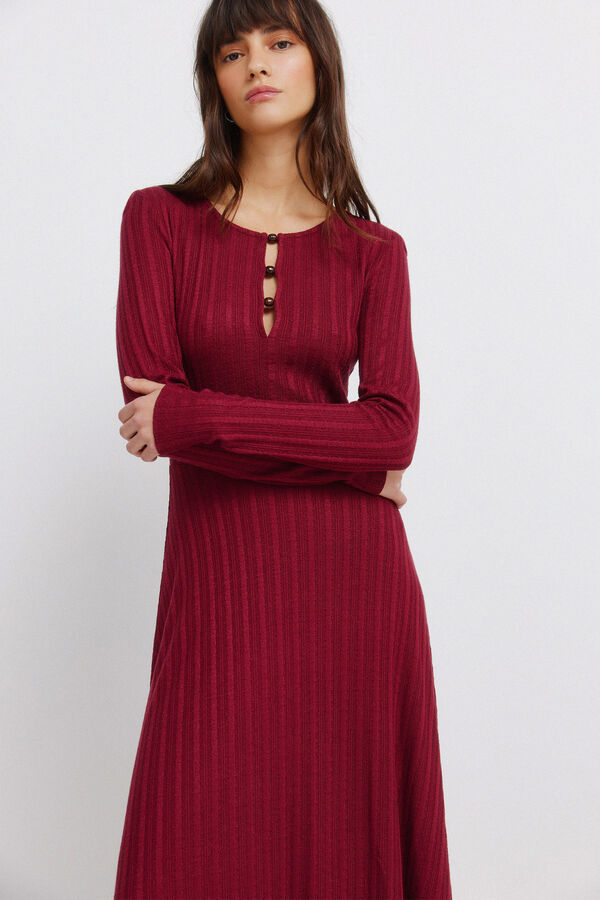 Springfield Red jersey-knit midi dress printed