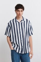 Springfield Striped viscose short sleeve shirt blue