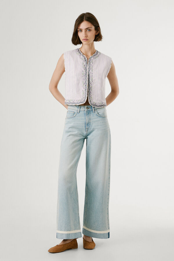 Pepe Jeans Pantal&oacute;n denim wide leg con detalle en el bajo azul