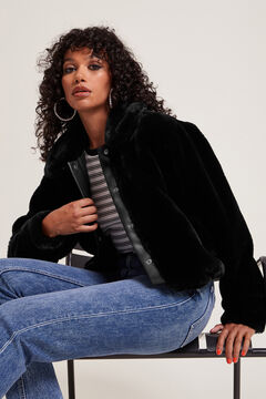 Springfield Short faux fur and faux leather jacket black