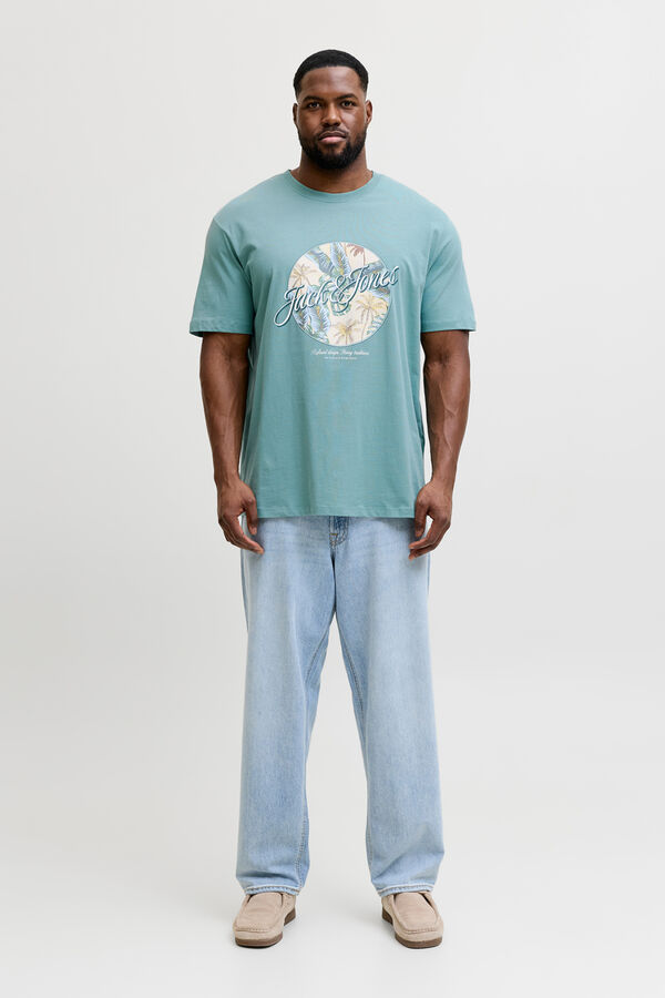 Jack & Jones PLUS Printed cotton T-shirt blue