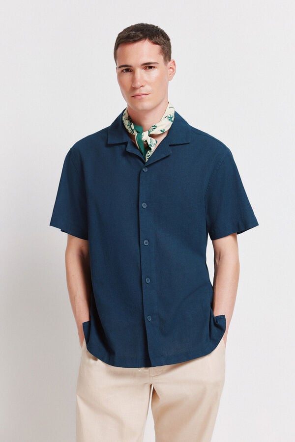 Springfield Linen short sleeve shirt blue