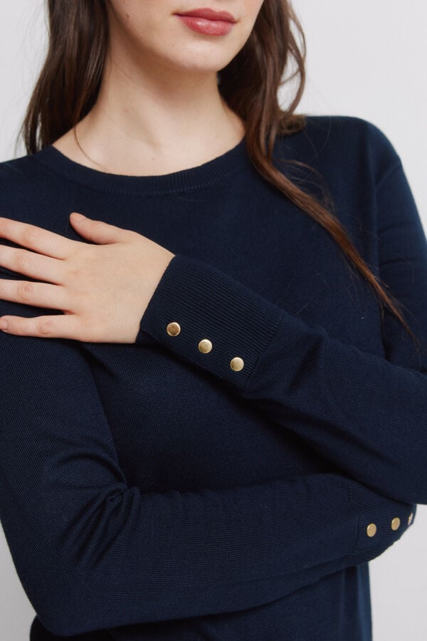 Springfield Fine jumper with button cuffs blue