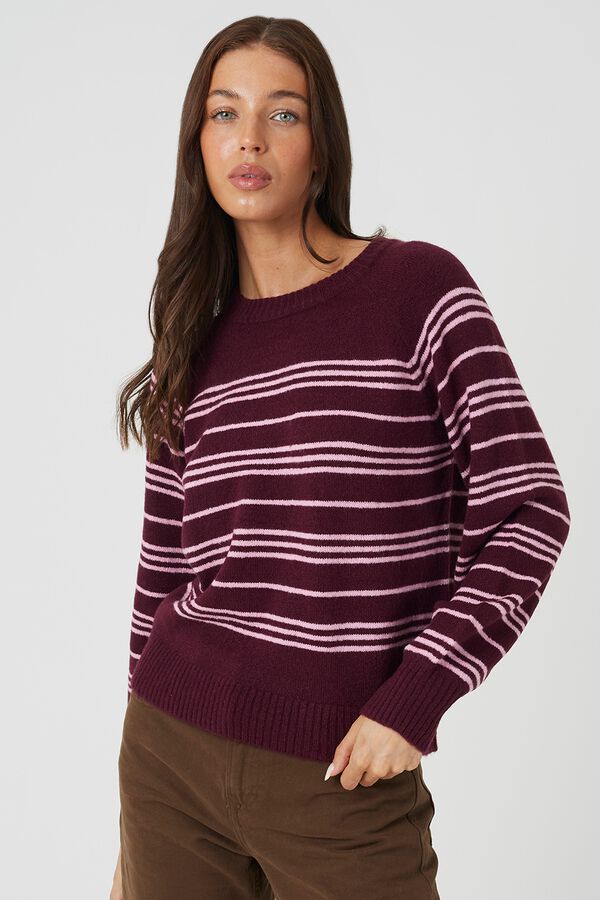 Brave Soul Camisola de riscas gola redonda vermelho