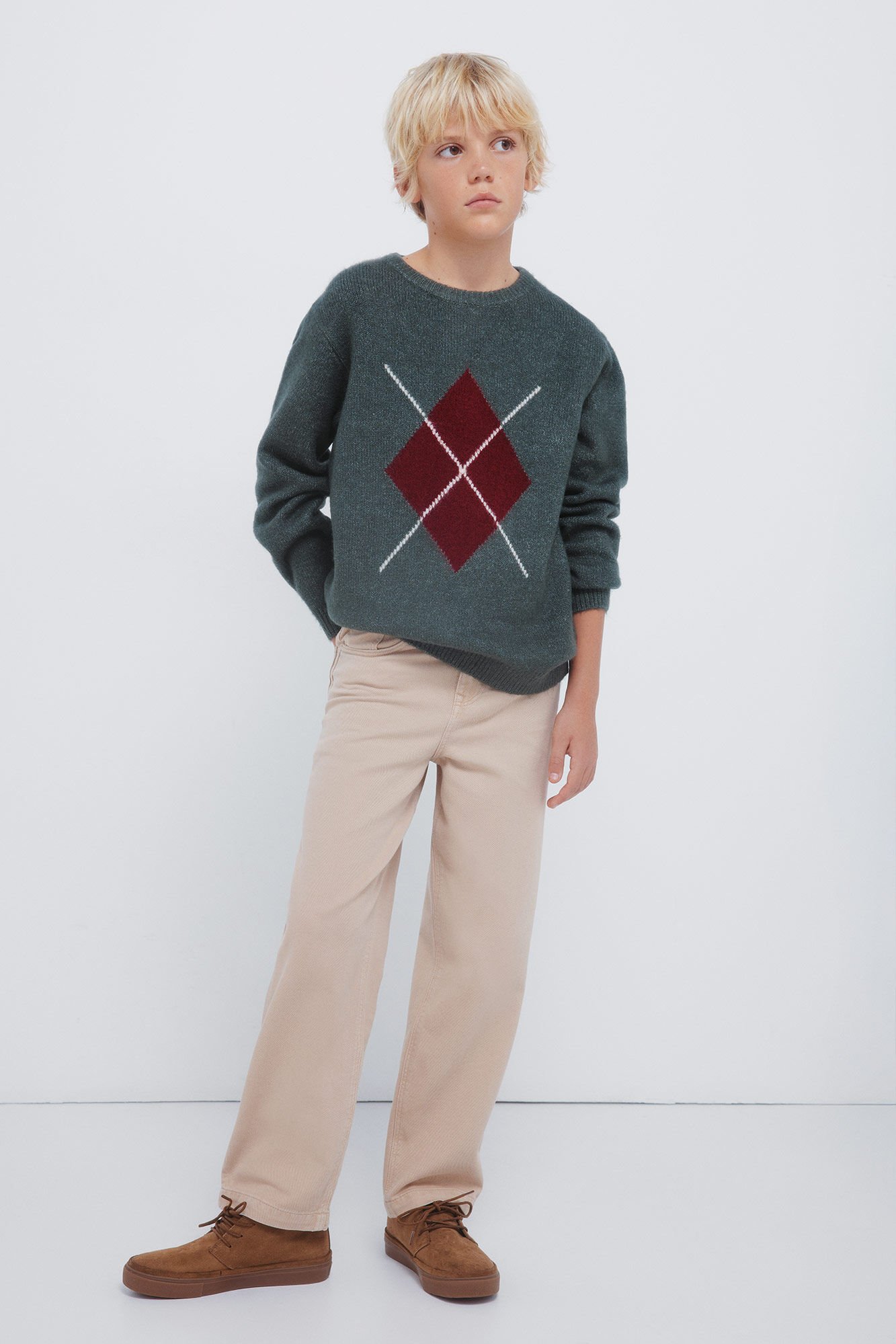 Springfield Kids Kaki džemper sa dijamantskim džemper za dečake