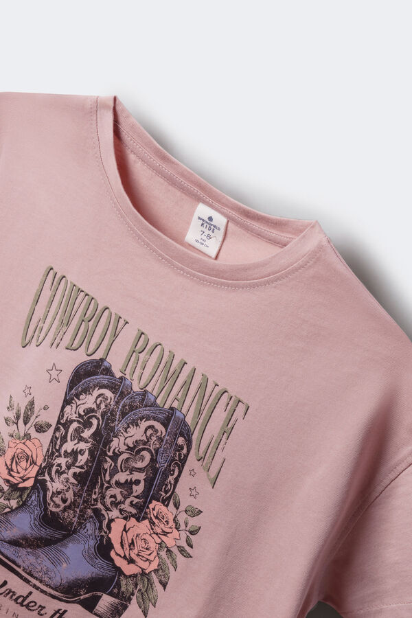 Springfield Kids Camiseta feminina com botas de cowboy rosa