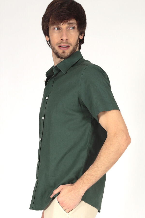Springfield Short-sleeved linen shirt dark green