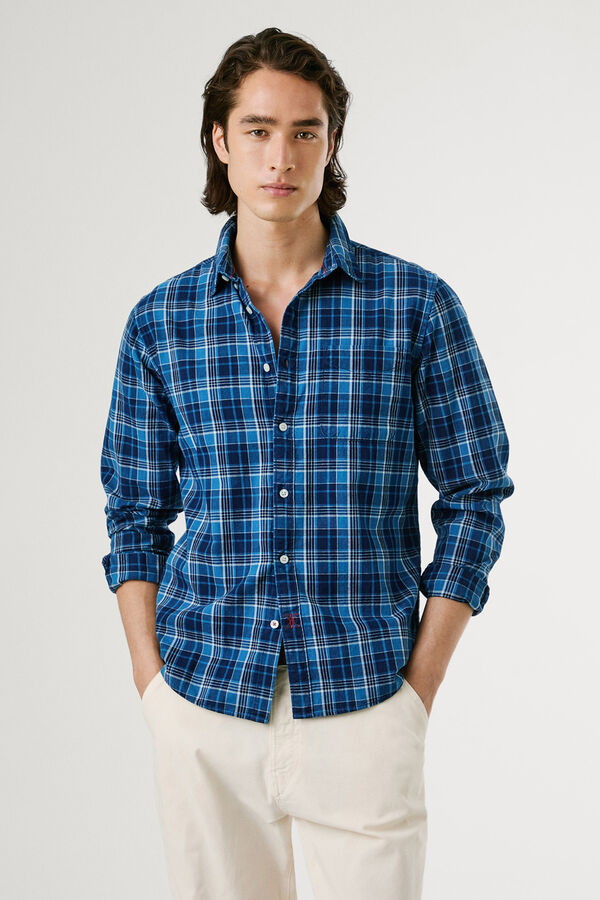 Pepe Jeans Camisa Popel&iacute;n Cuadros Fit Regular azul