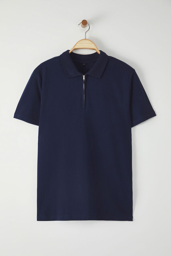 Trendyol Polo de manga corta y cremallera azul