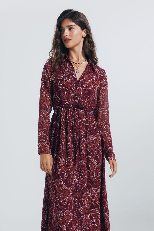 Springfield Printed midi shirt dress. red