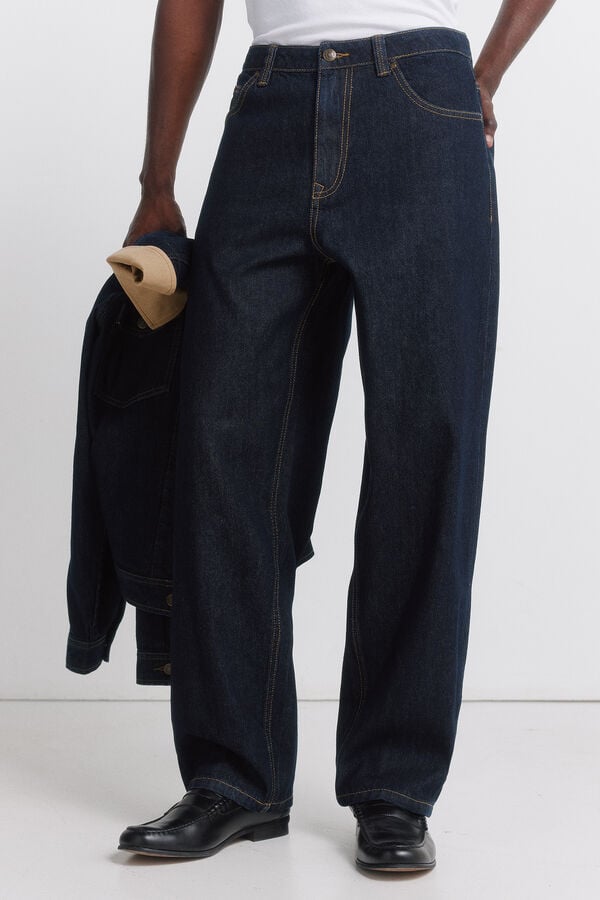 Springfield Wide leg desized wash jeans blue