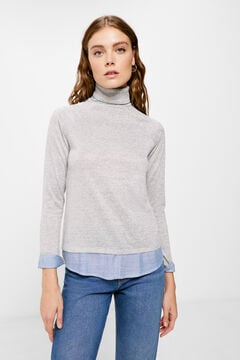 Springfield Two-material polo neck T-shirt grey