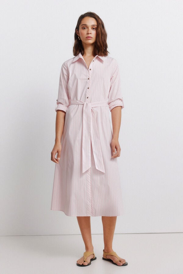 Springfield Shirt midi dress pink