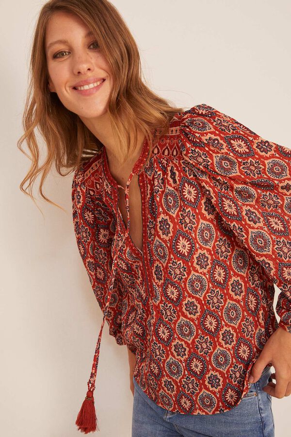 Springfield Mixed ethnic print blouse red