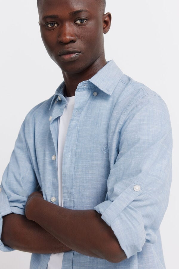 Springfield Slub cotton shirt blue