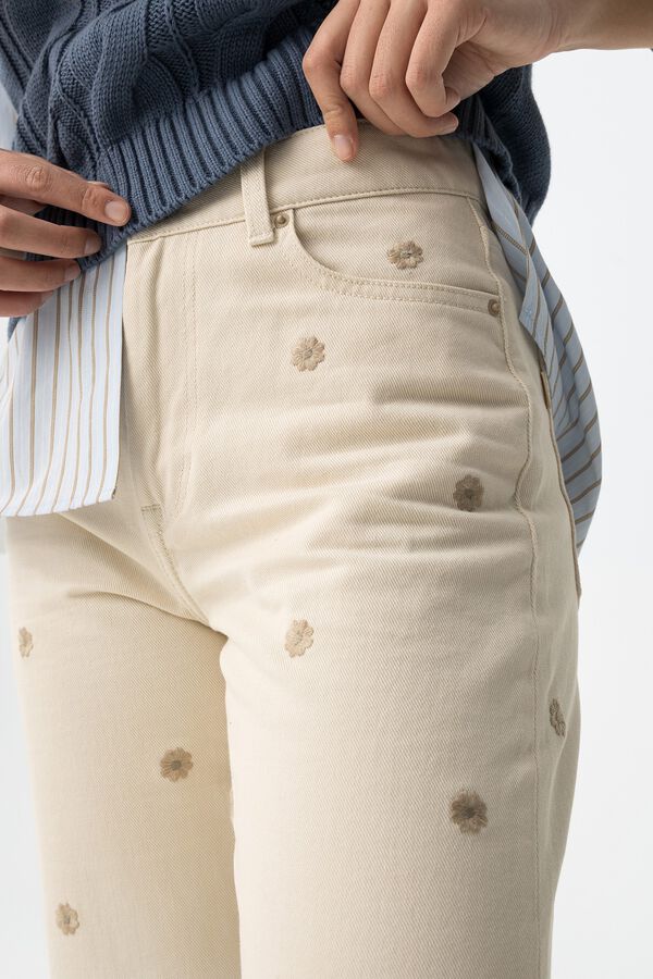 Tiffosi Pantalones vaqueros bordados beige