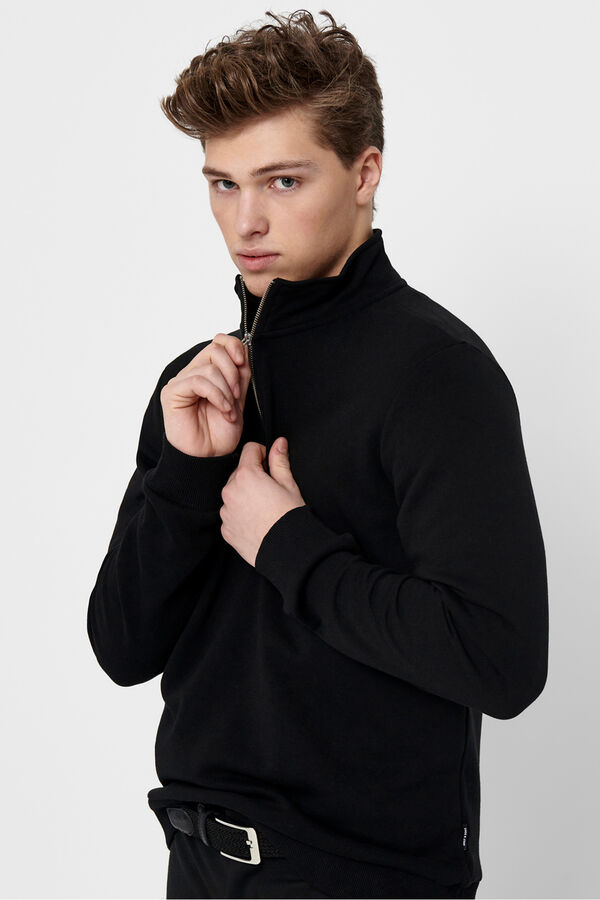 Only & Sons Sweatshirt com fecho-&eacute;clair preto