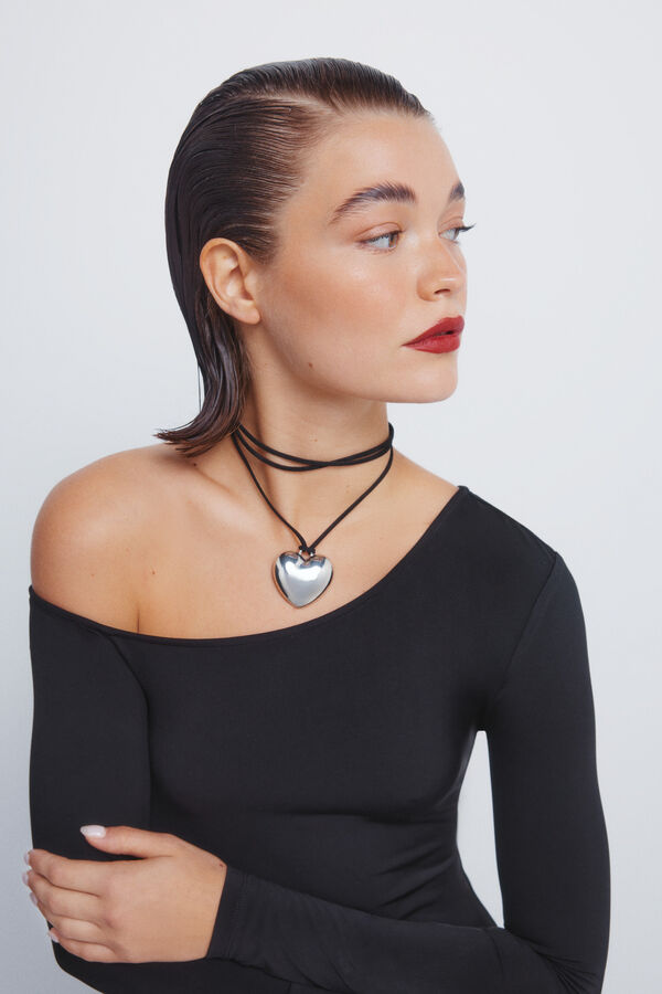 Springfield Draped midi dress with asymmetrical neckline  black