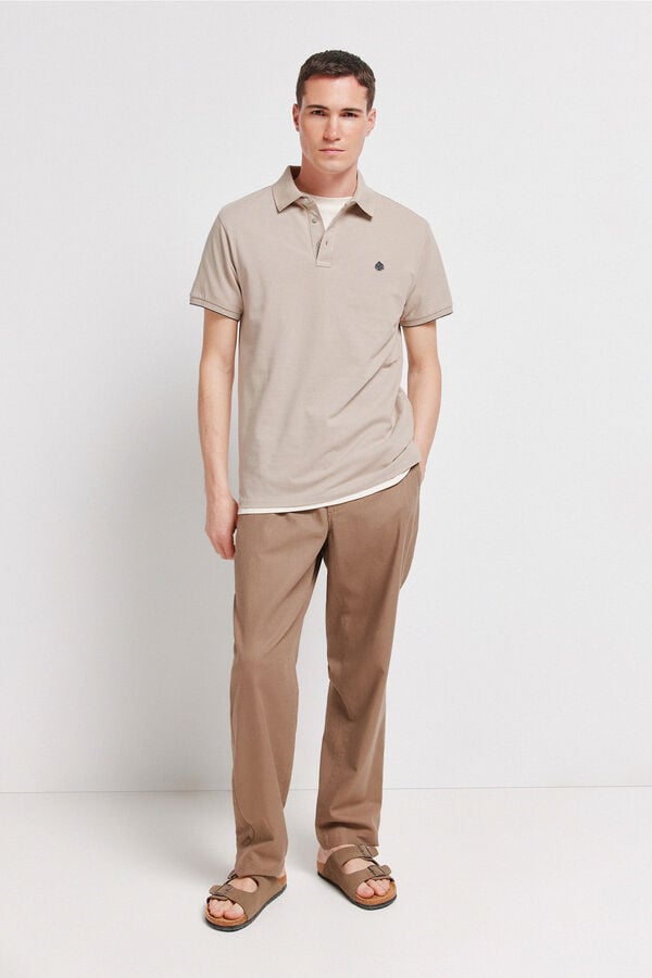 Springfield Piqu&eacute; contrast cuff slim fit polo shirt nude