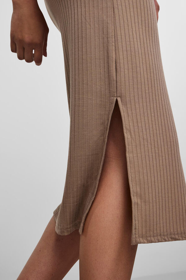 Springfield Falda midi de punto con cintura elástica y apertura en el lateral. marrón
