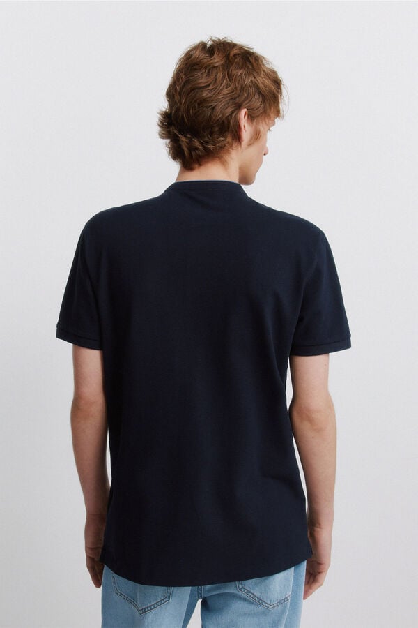 Springfield Piqu&eacute; mandarin collar slim fit polo shirt blue