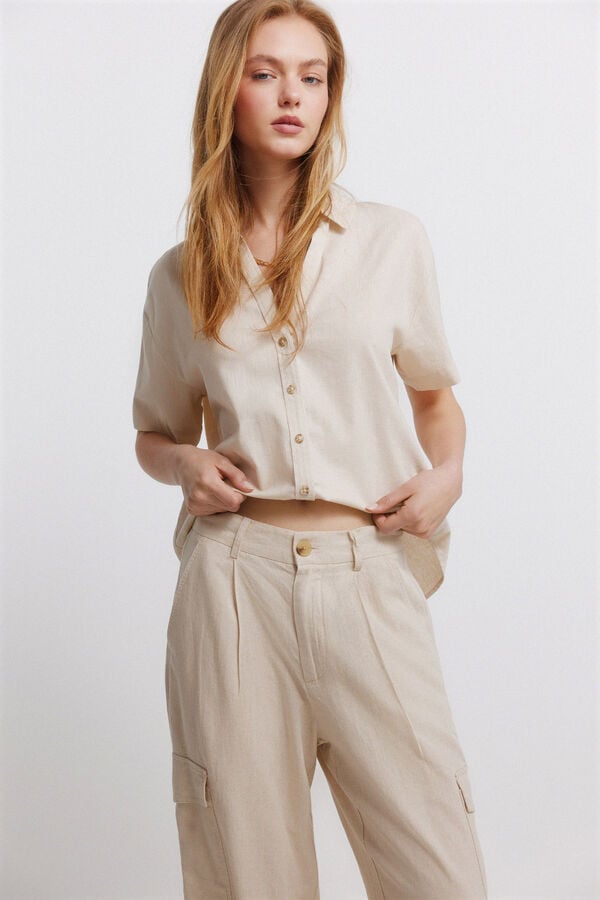 Springfield Pantal&oacute;n cargo lino tostado
