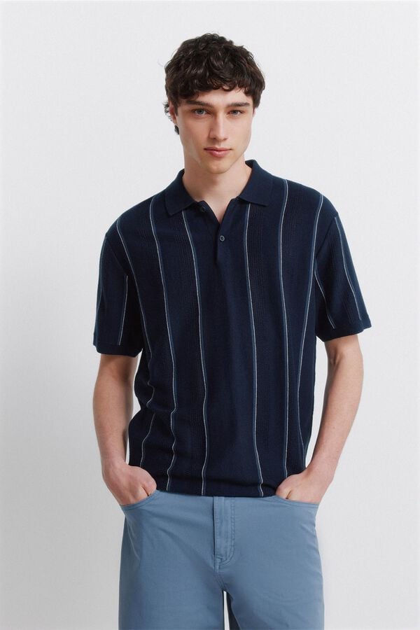 Springfield Striped structured polo shirt blue