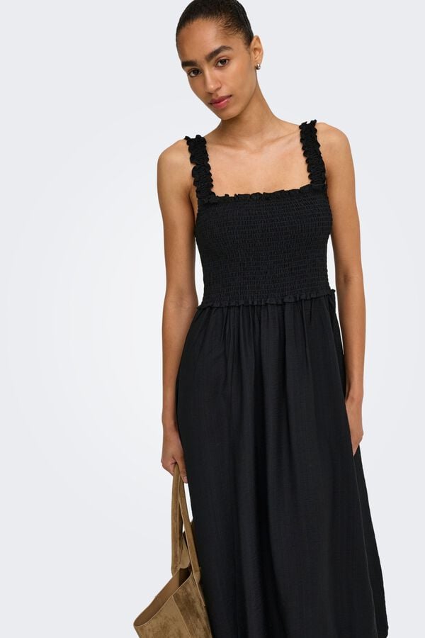 Only Vestido comprido em tecido favo de mel preto