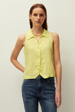Systemaction Chaleco lino cuello camisero
