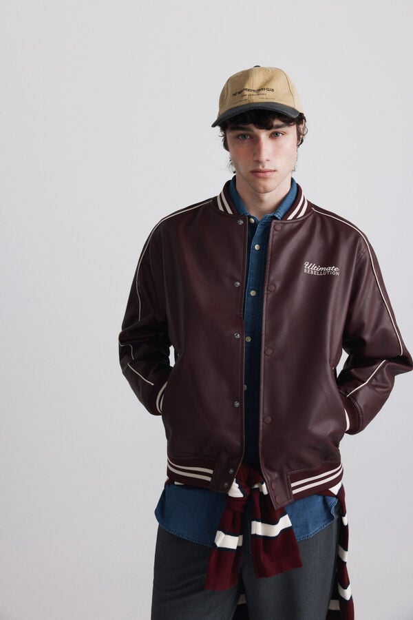 Springfield Faux leather varsity bomber red