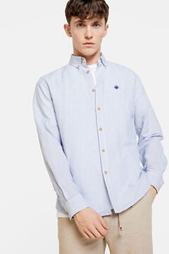 Springfield Linen shirt with micro stripes blue