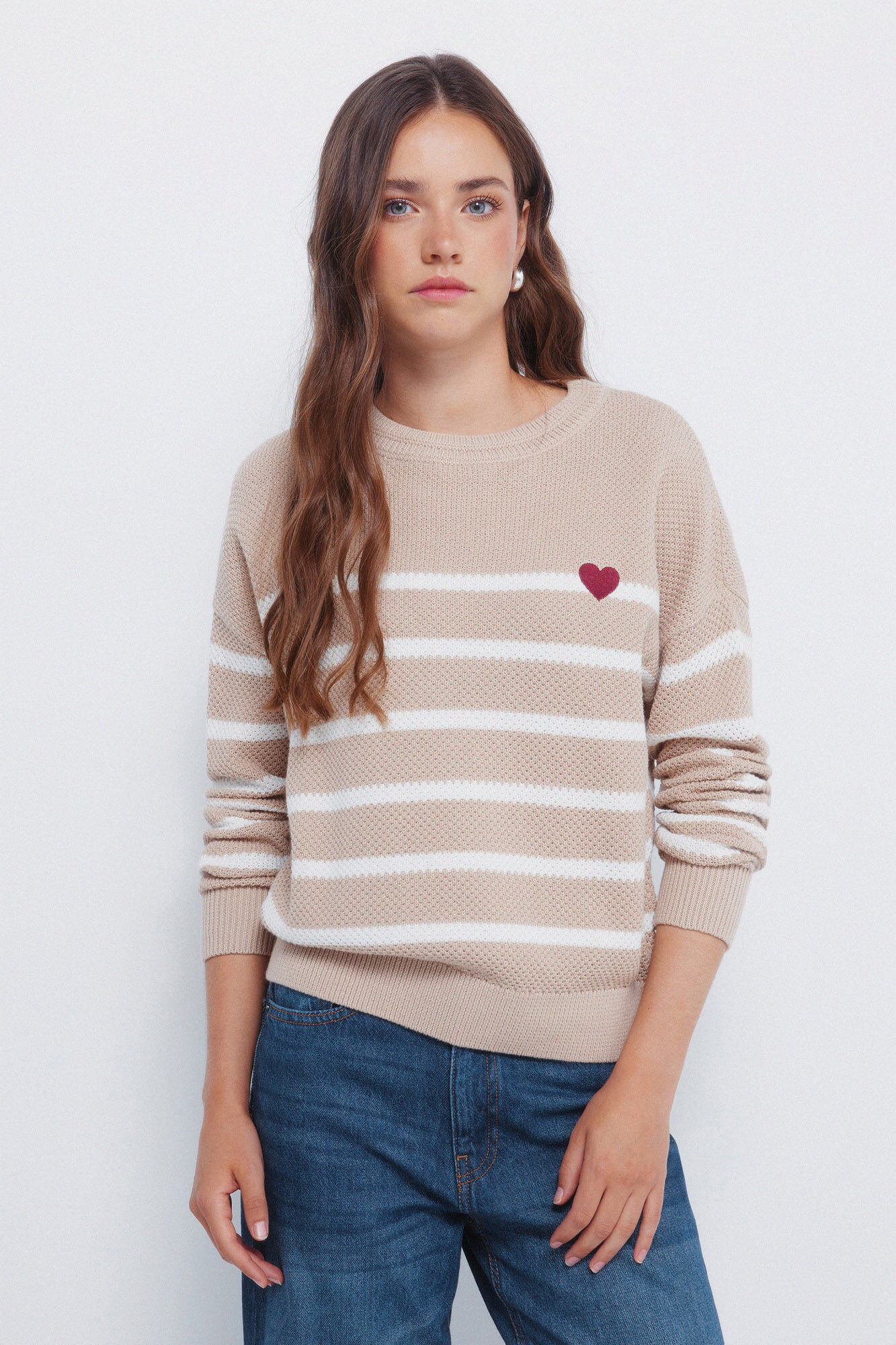 Springfield Heart-shaped striped cotton jumper