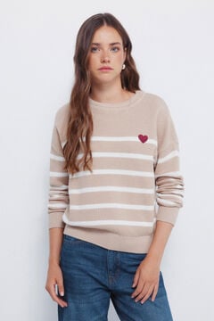 Springfield Camisola de algod&atilde;o riscas em formato de cora&ccedil;&atilde;o cru