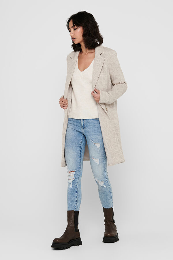 Only Sobretudo longo de pano cinzento