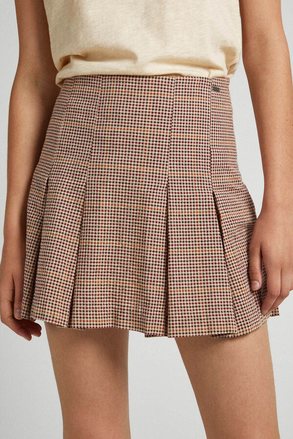 Springfield Printed pleated mini skirt brown