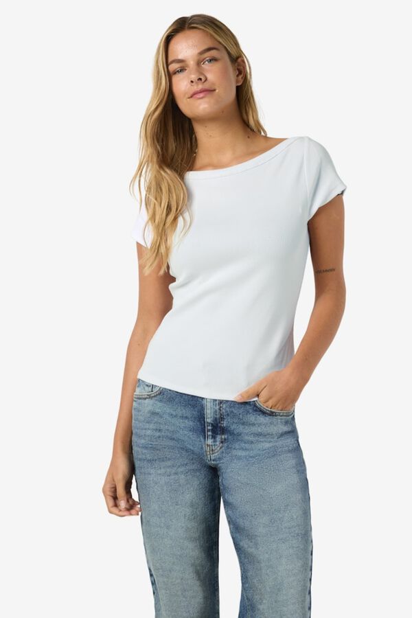 Noisy May Boat neck short sleeve T-shirt white