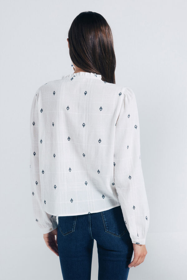 Springfield Blouse with gathered ruffles and placket nude