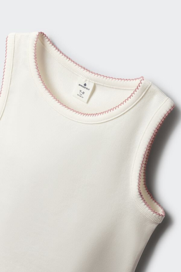 Springfield Kids Top Rib bordado contraste ni&ntilde;a marfil