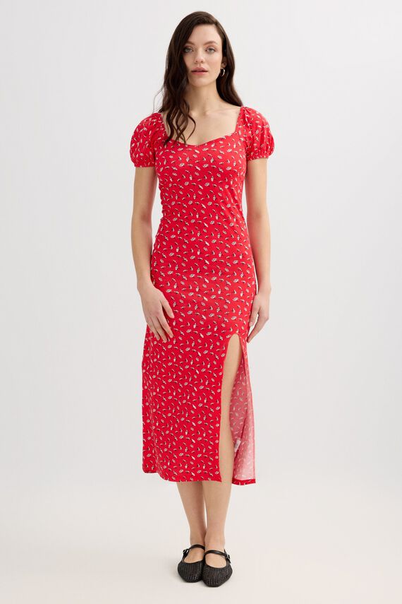 Vestido midi manga corta