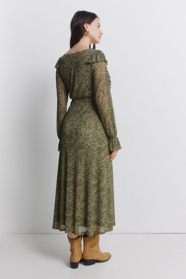 Springfield Green print dress beige