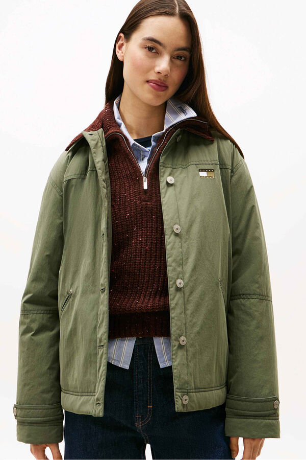 Tommy Jeans Chaqueta forrada con cuello pana kaki