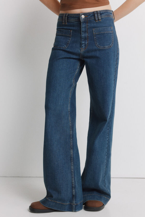 Springfield Super wide high-waisted jeans blue