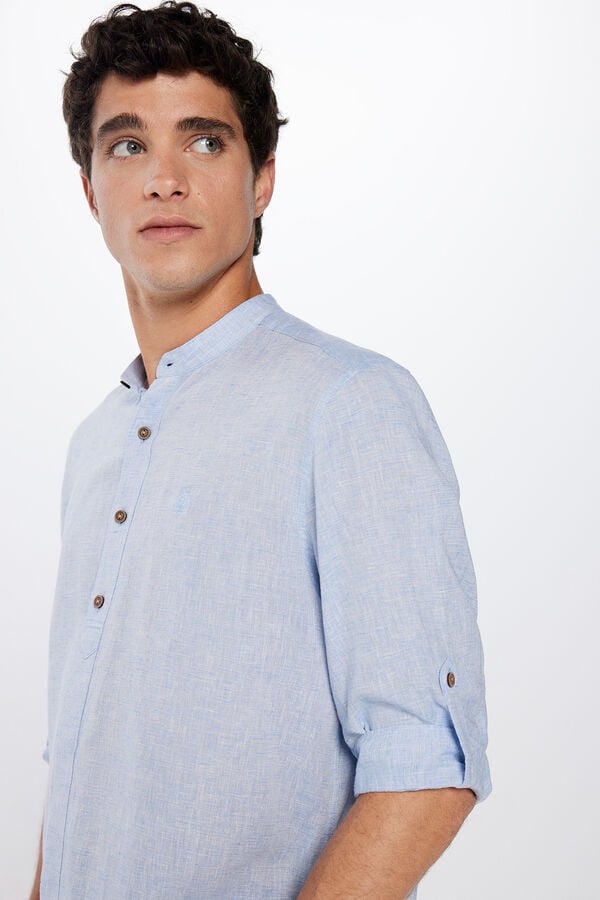 Springfield Lightweight textured shirt with 3/4 sleeves indigo blue