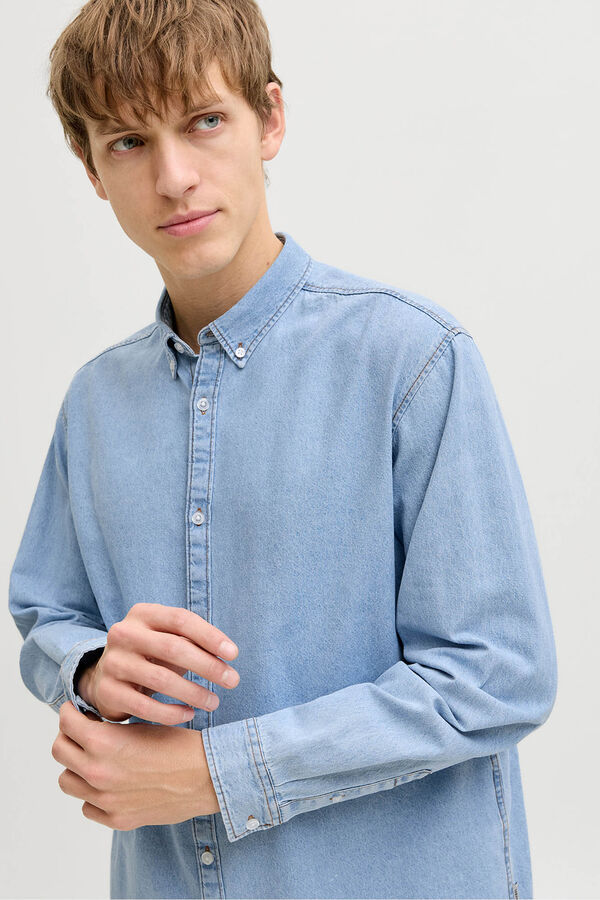 JJ REBEL Camisa de algod&atilde;o de manga comprida relaxed azul