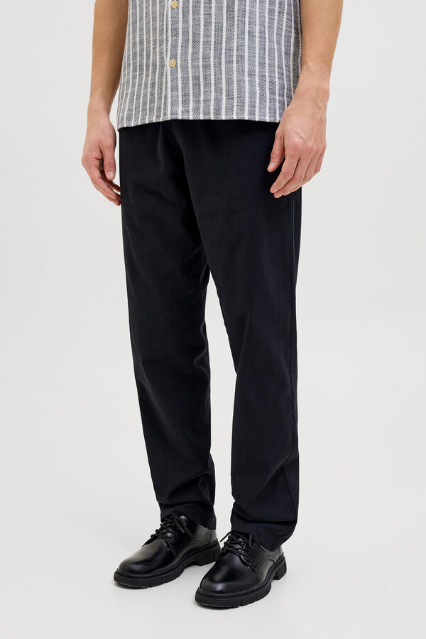 JJ REBEL Linen regular fit jogger trousers black