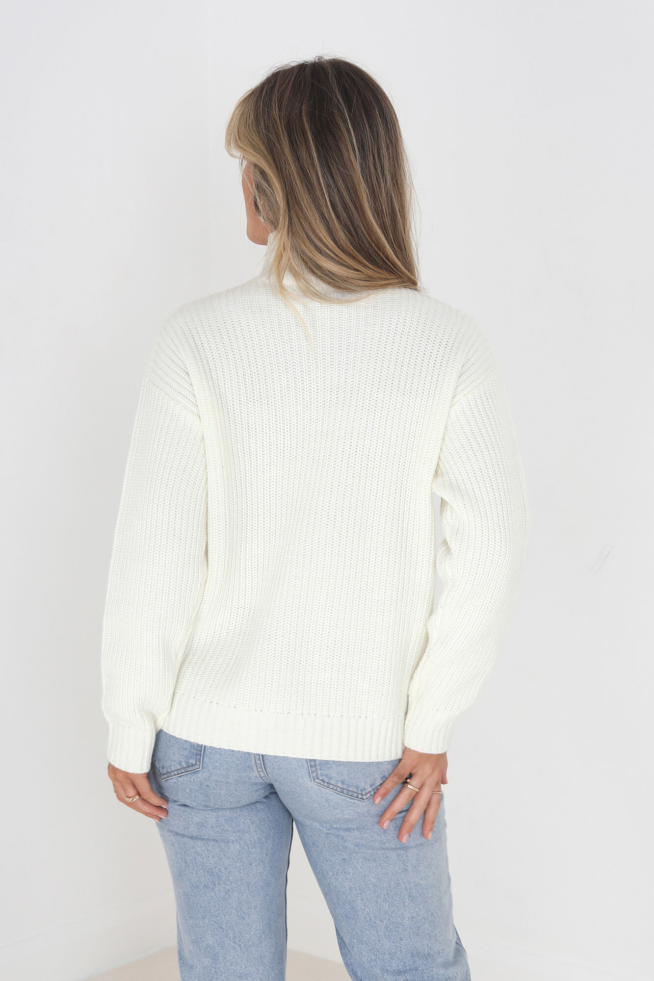 white knitted high neck jumper